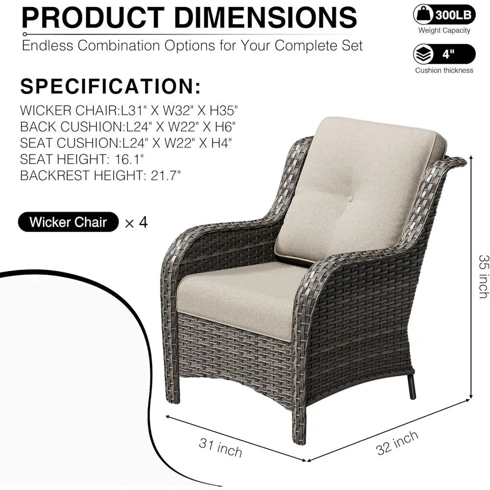 4-Piece Rattan Patio Furniture Set – Beige Outdoor Conversation Set with High Back, Deep Seating & Thick Cushions