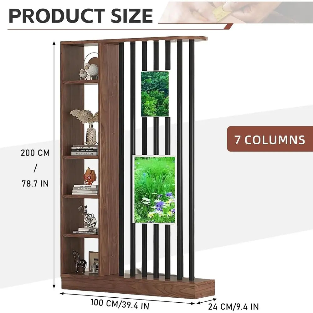 Freestanding Room Divider with Storage Shelves – White & Black Bookshelf Partition