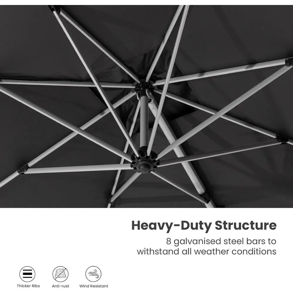 9-12 Feet Rotating Cantilever Patio Umbrella with 360° Outdoor Shade