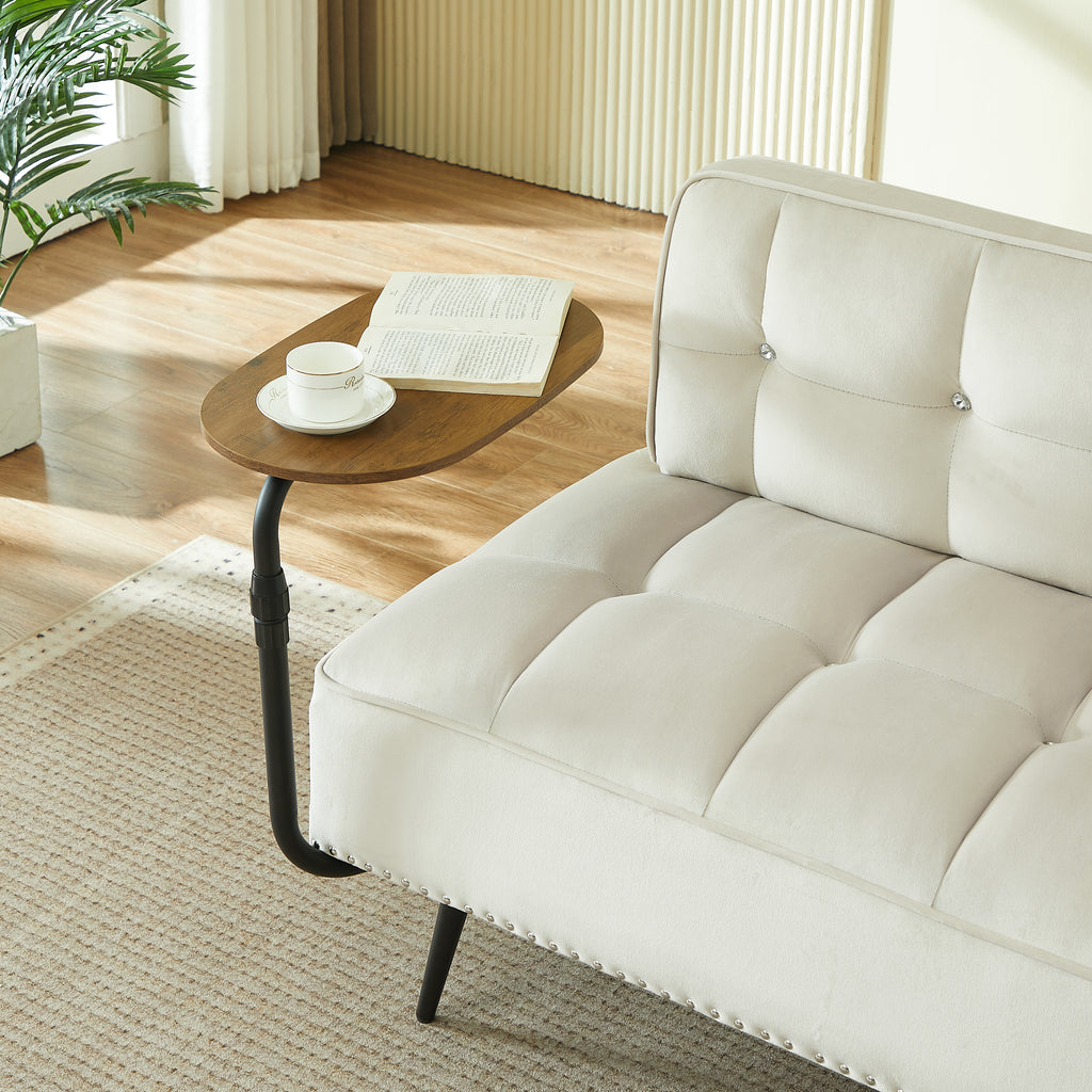 54-Inch Modern Two-Seater Velvet Sofa with Backrest & 360 Rotating Side Table - Includes Bench and Ottoman, Plush Cushions, Space-Saving Design for Living Room, Bedroom, Apartment Beige