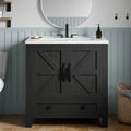 30-Inch Space-Saving Bathroom Vanity with Sink – Black Barn Door Storage Cabinet with Large Drawer & Built-In Door Racks