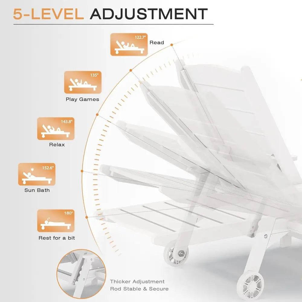 2-Piece Outdoor Pool Lounge Chair Set with Adjustable Backrest & Side Tray – White