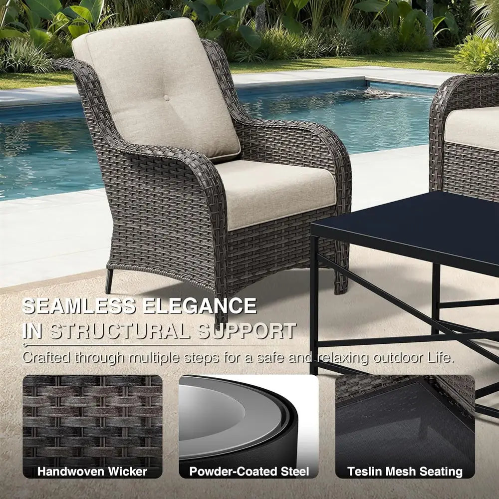 4-Piece Rattan Patio Furniture Set – Beige Outdoor Conversation Set with High Back, Deep Seating & Thick Cushions