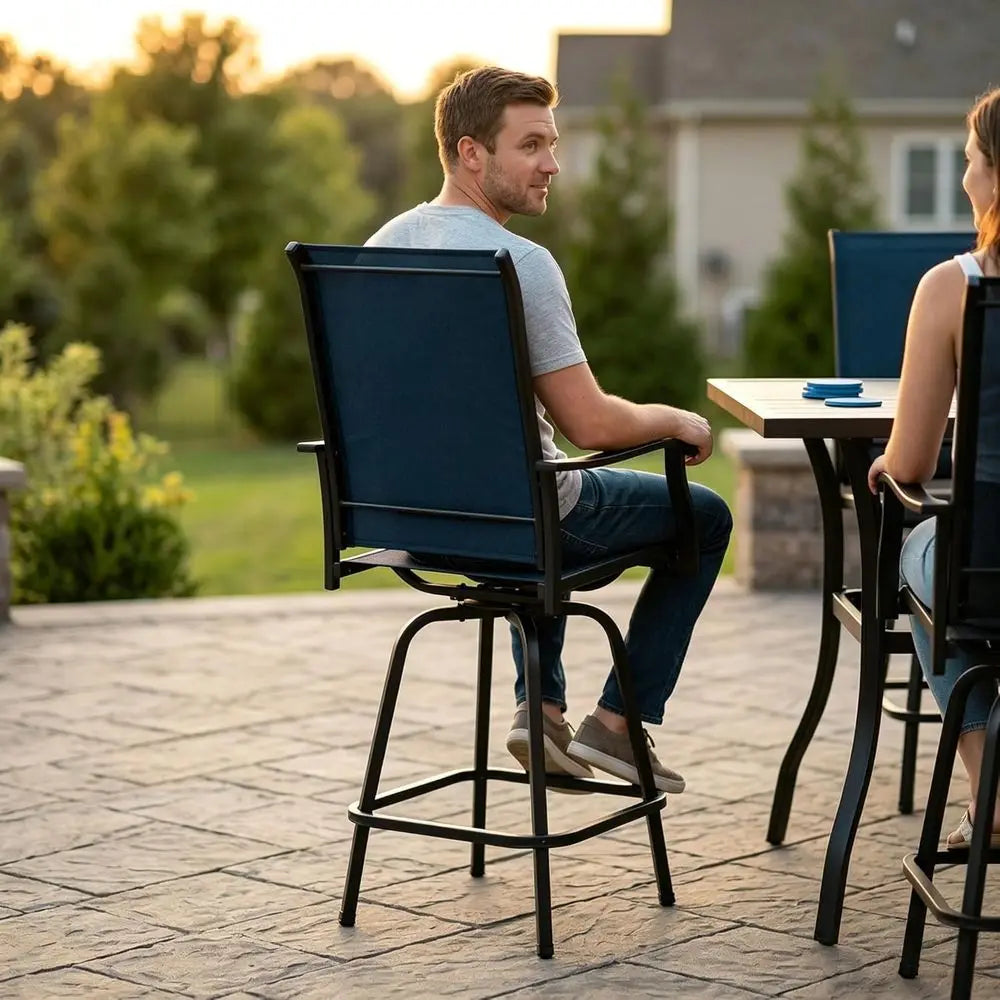 All-Weather Swivel Bar Stools with Padded Textilene Seats for Outdoor Patio, Poolside, or Garden (Blue)