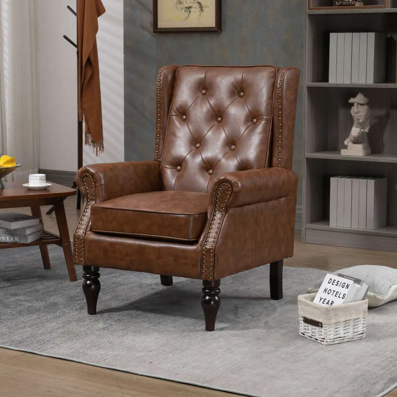 Modern PU Leather Accent Chair – Upholstered Lounge Armchair with Wood Legs