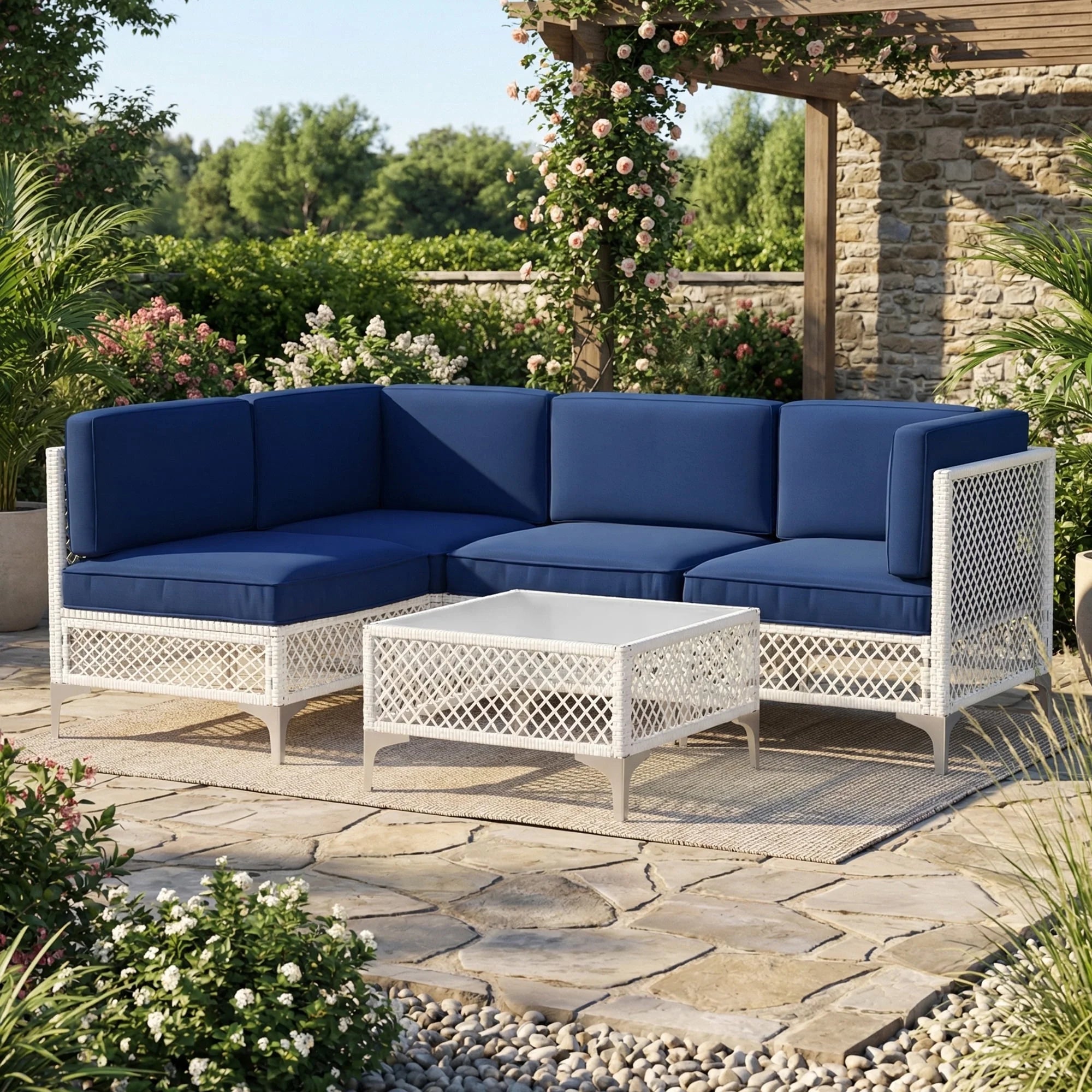 7-Piece Patio Furniture Set, Outdoor Wicker Conversation Set with Thick Cushions & Coffee Table for Backyard and Garden, Beige
