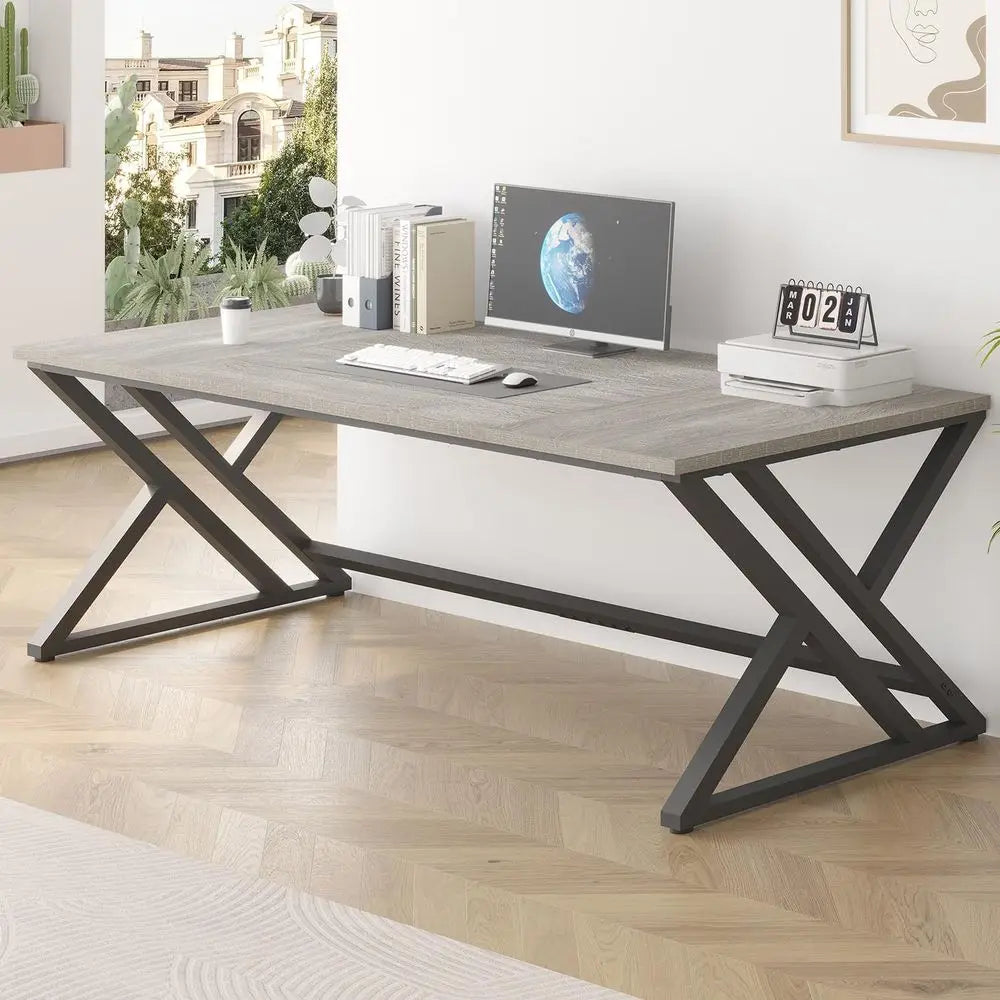 Large Industrial Double Workstation Desk for Two – Light Grey Oak