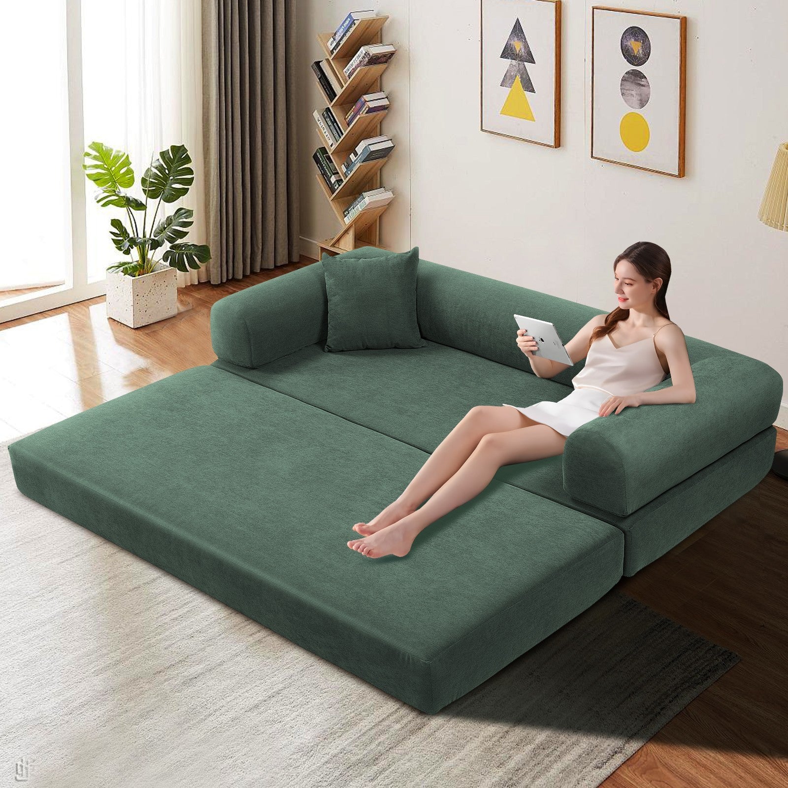 80" Queen Convertible Sofa Bed, No Assembly Modern Boneless Couch Sofa in Box