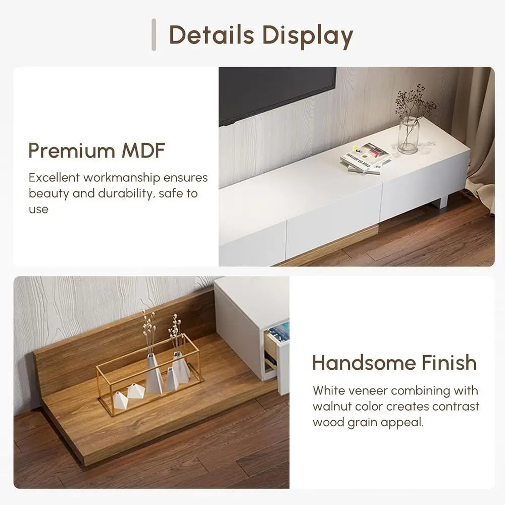 Modern TV Stand Entertainment Center with Shelves – White & Walnut