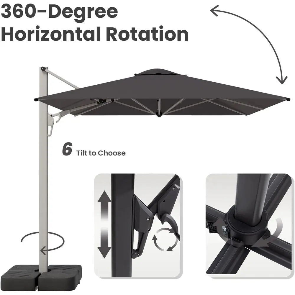 9-12 Feet Rotating Cantilever Patio Umbrella with 360° Outdoor Shade