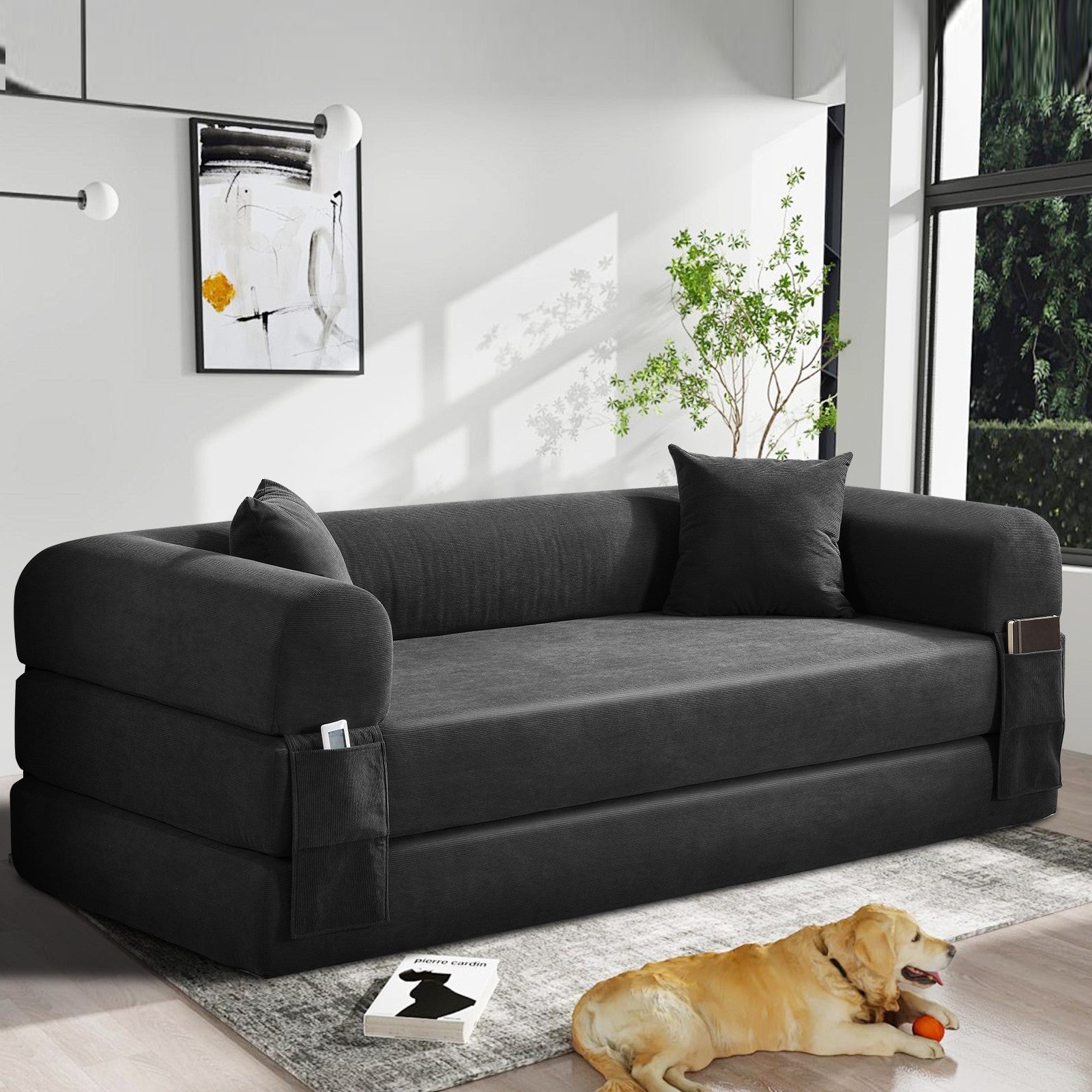 80" Queen Convertible Sofa Bed, No Assembly Modern Boneless Couch Sofa in Box