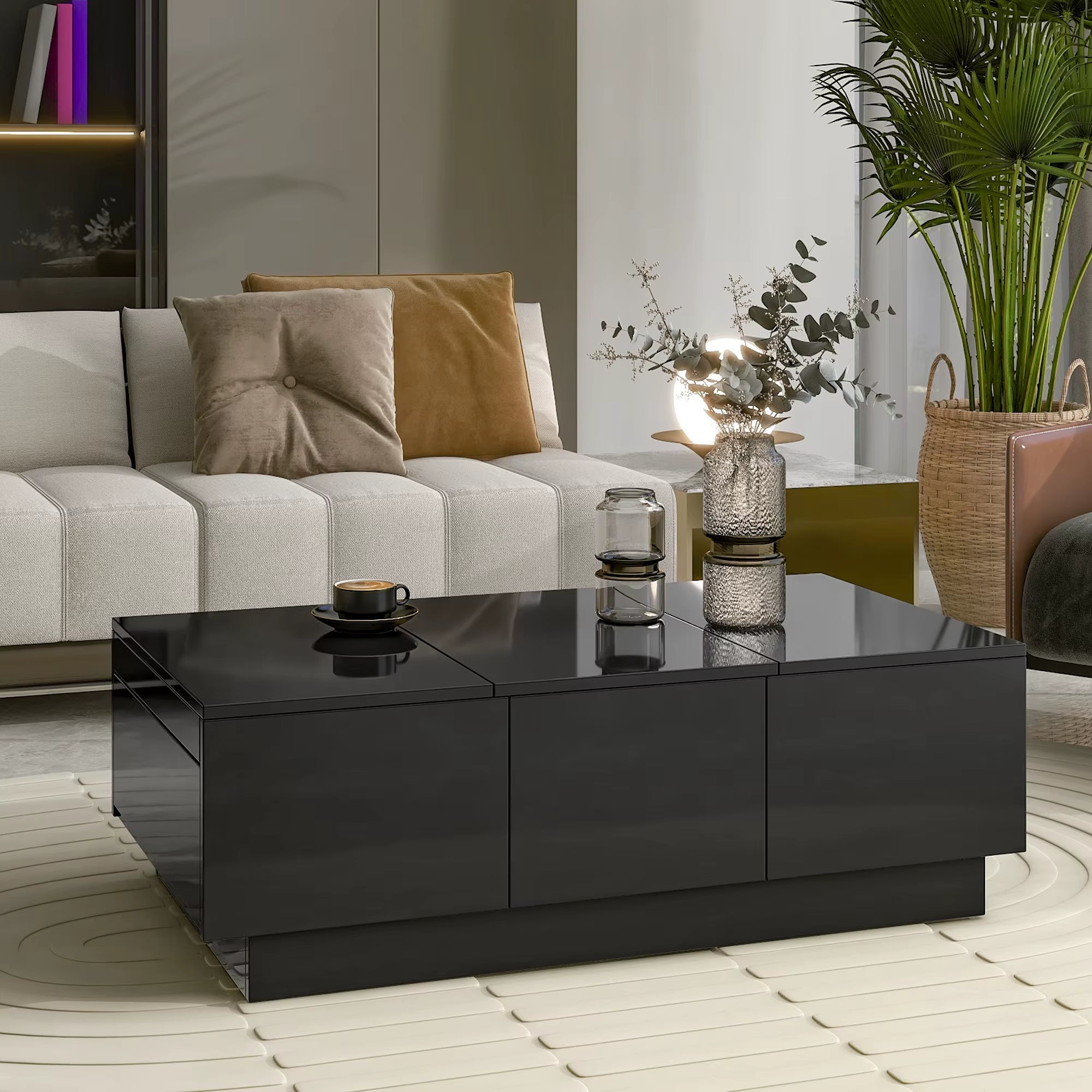 Modern High-Gloss Coffee Table – Extendable Sliding Top with Hidden Storage