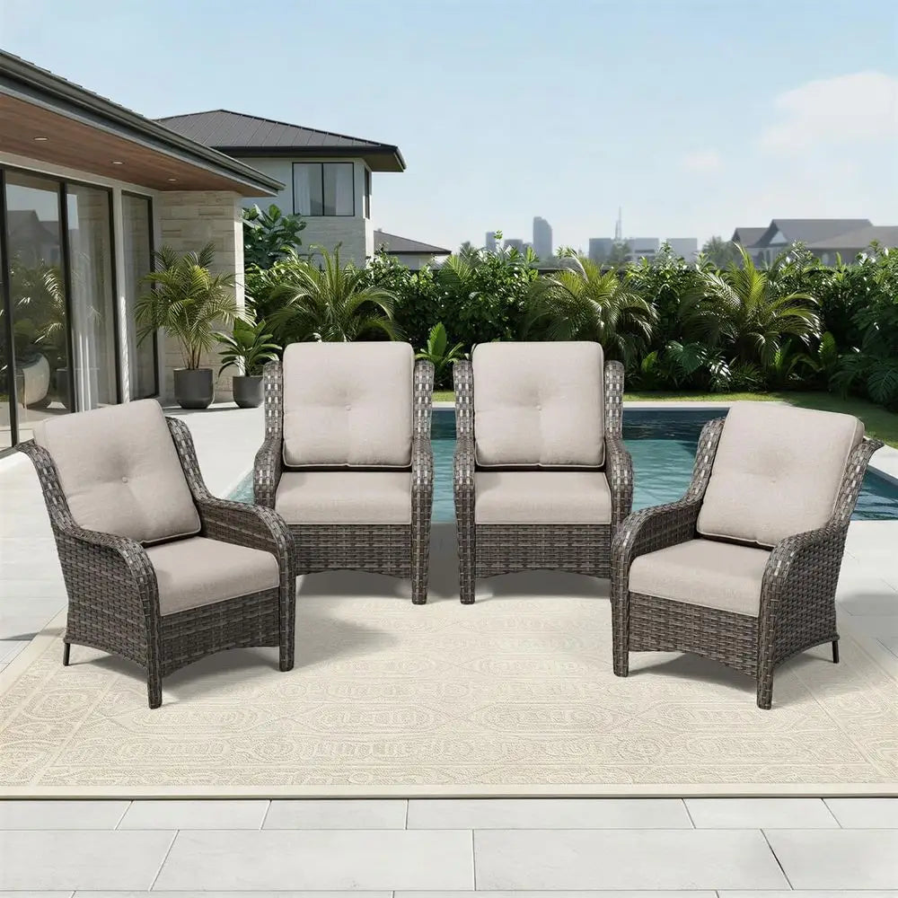 4-Piece Rattan Patio Furniture Set – Beige Outdoor Conversation Set with High Back, Deep Seating & Thick Cushions