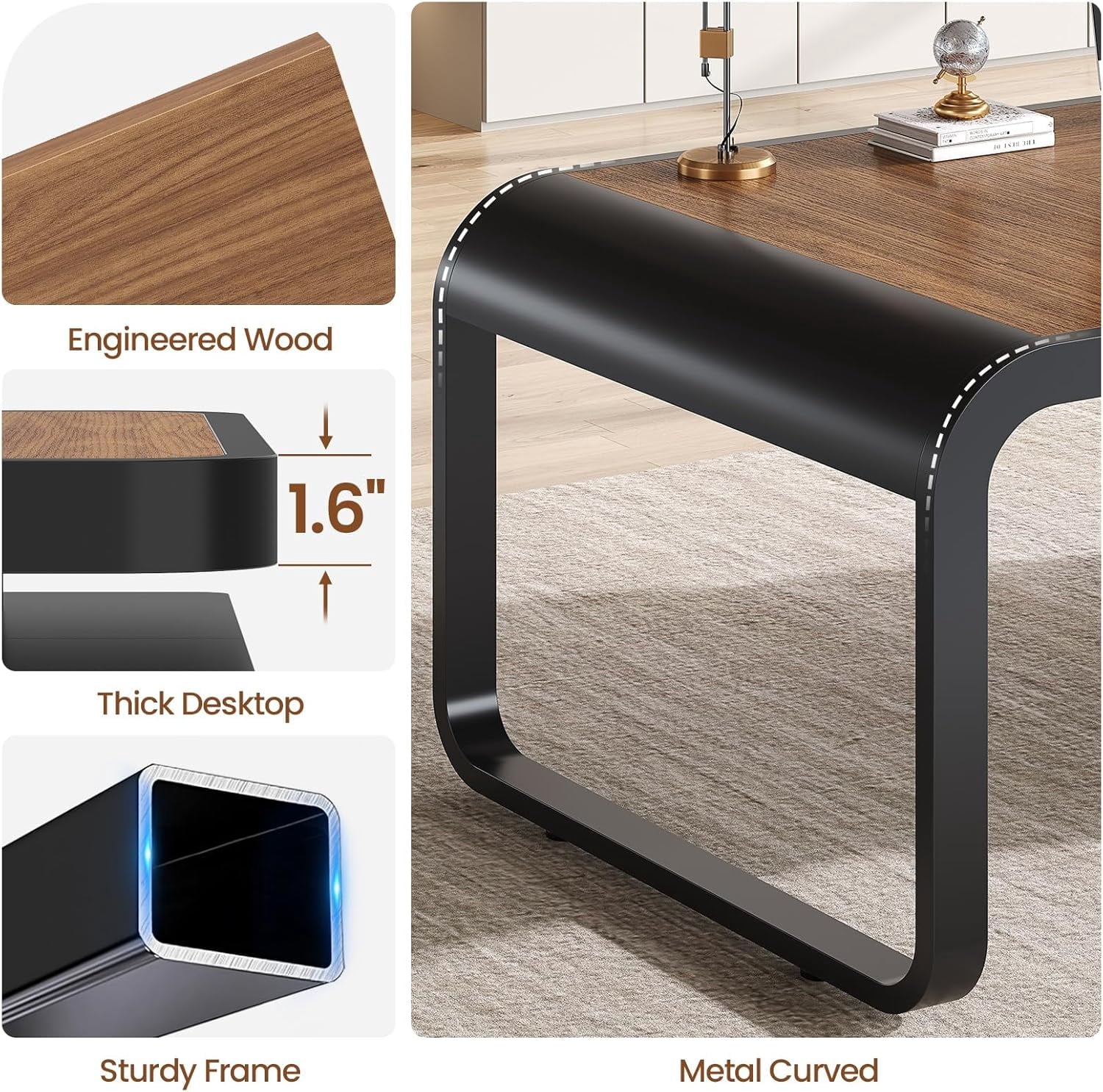 70.9" Executive Desk with Drawers and Power Outlets, Modern Office Desk with Shelf and Large Desktop, Computer Desk Study Table with Storage, Dark Brown