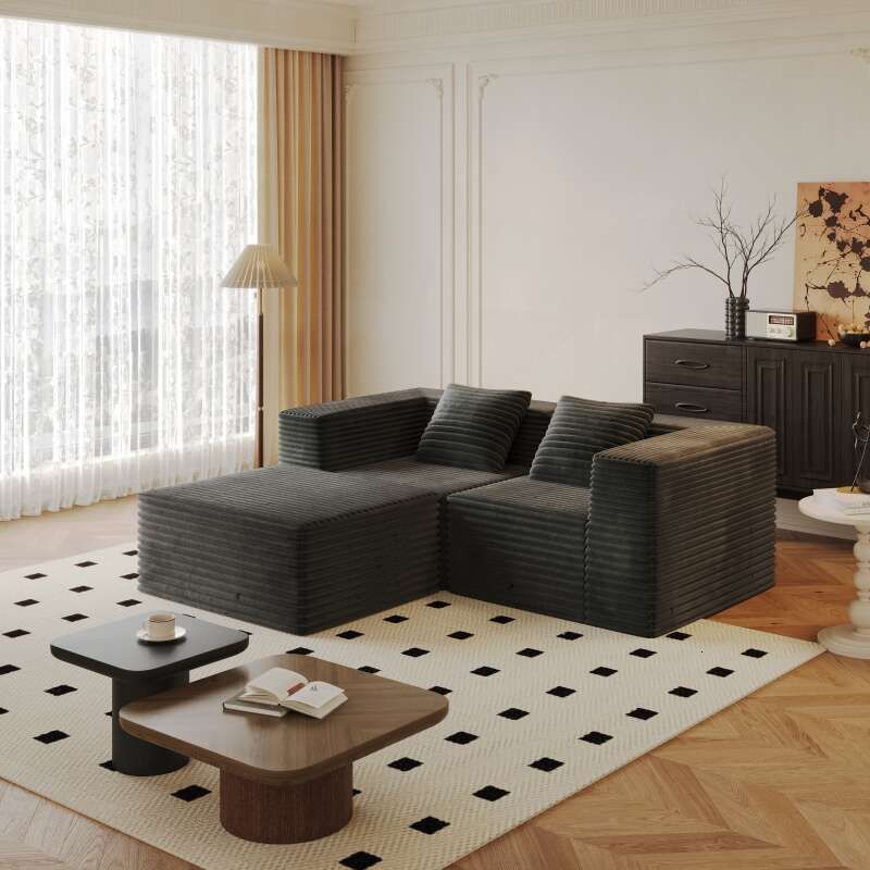 Modern Corduroy Sectional Sofa – Modular Foam Couch with Plush Cushions