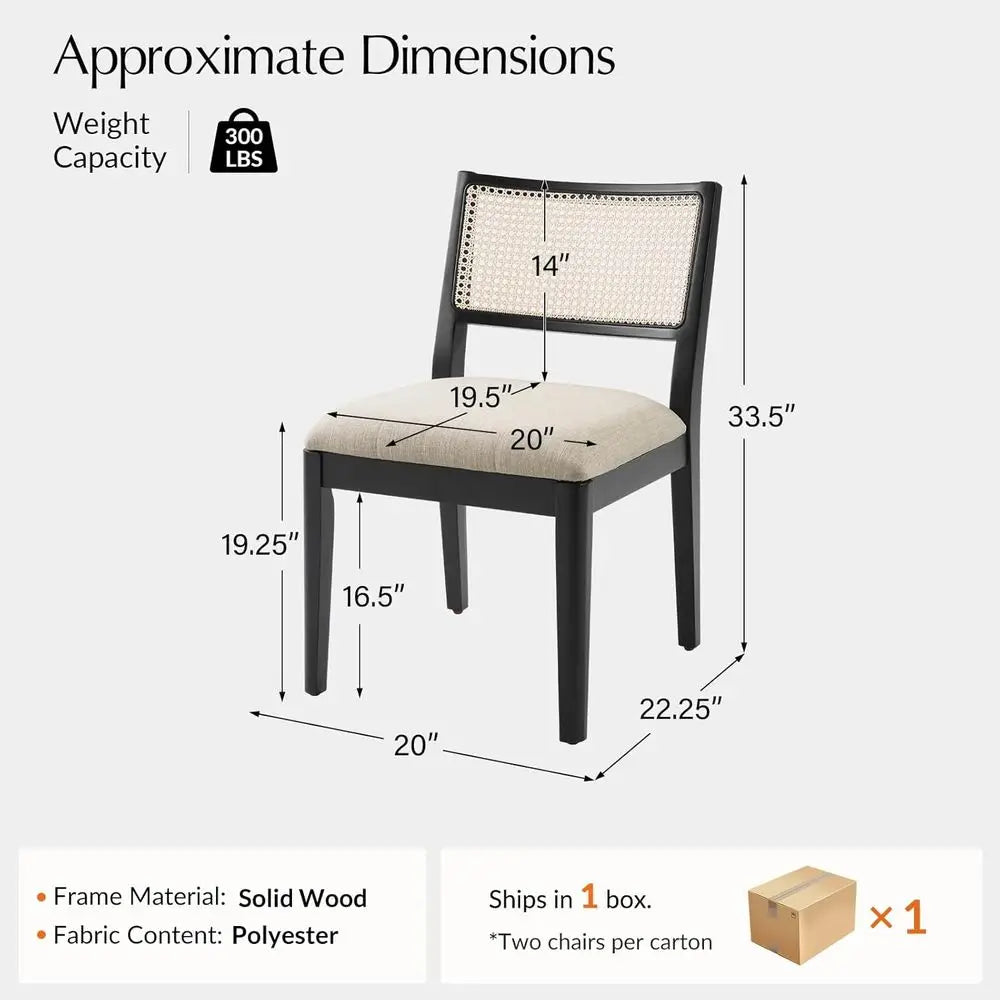 Upholstered Curved Back Rattan Dining Chairs Set of 2 – Black