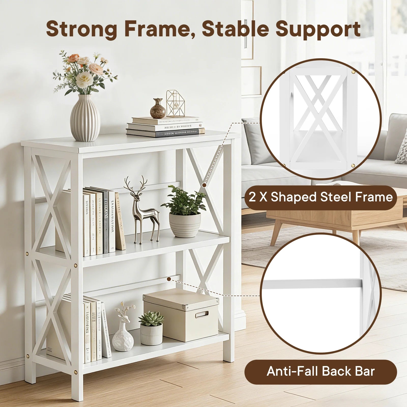 3 Tier Bookshelf Heavy Duty Metal Storage Shelving Unit – Adjustable Wire Rack Organizer