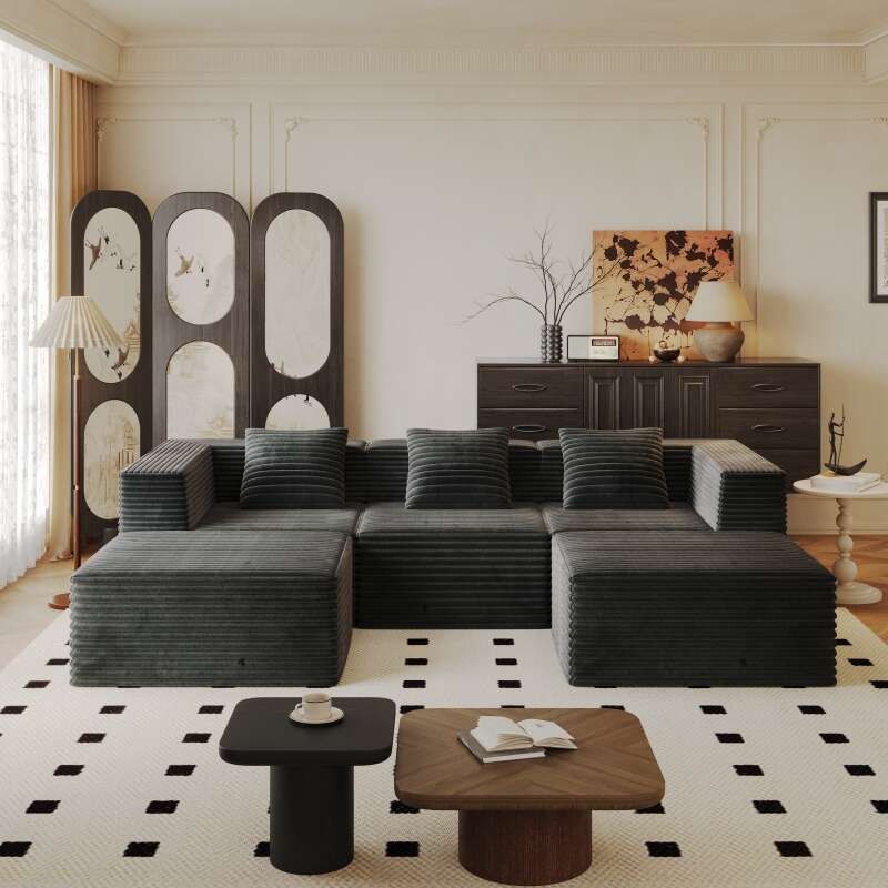 Modern Corduroy Sectional Sofa – Modular Foam Couch with Plush Cushions
