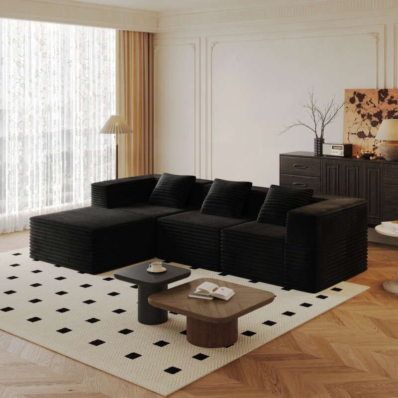 Modern Corduroy Sectional Sofa – Modular Foam Couch with Plush Cushions