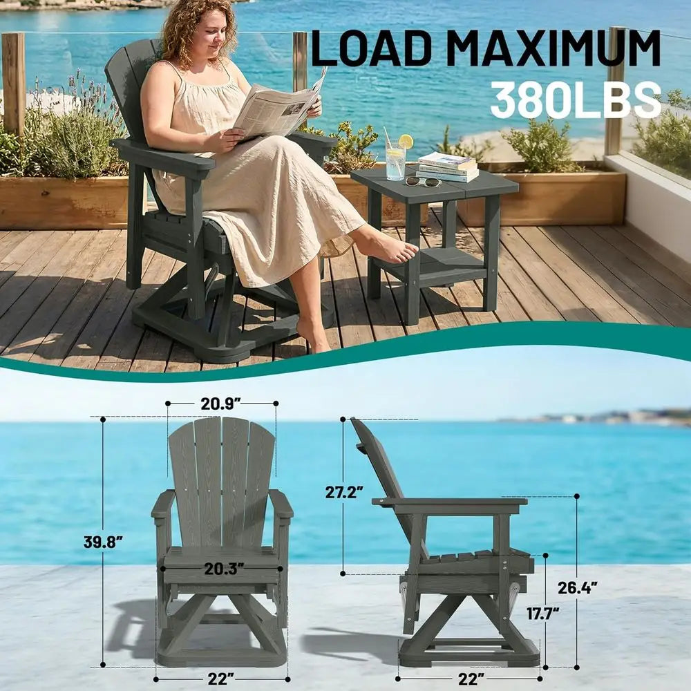 All-Weather HDPE Swivel Glider Chair Set of 2 with 360° Rotation & Smooth Movement – Outdoor Adirondack Patio Chairs