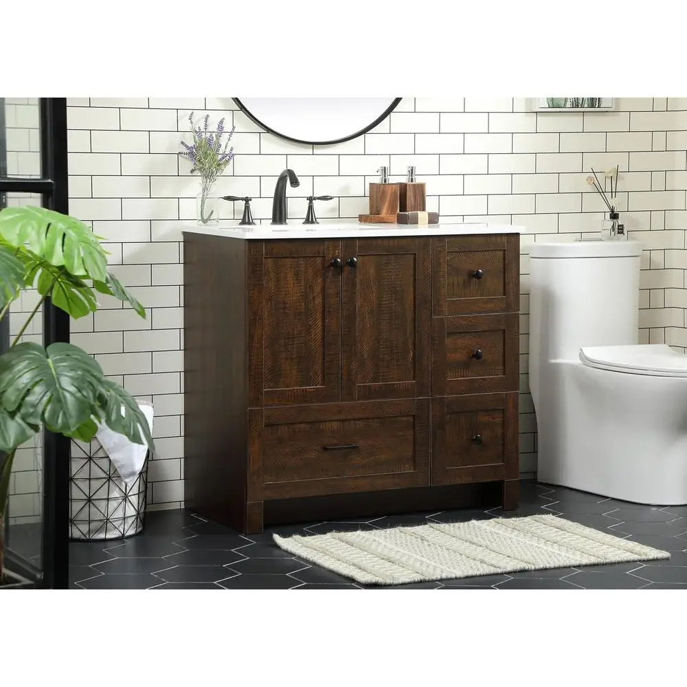 36-Inch Single Sink Bathroom Vanity with Soft-Close Drawers – Ivory White Vanity with Engineered Marble Top