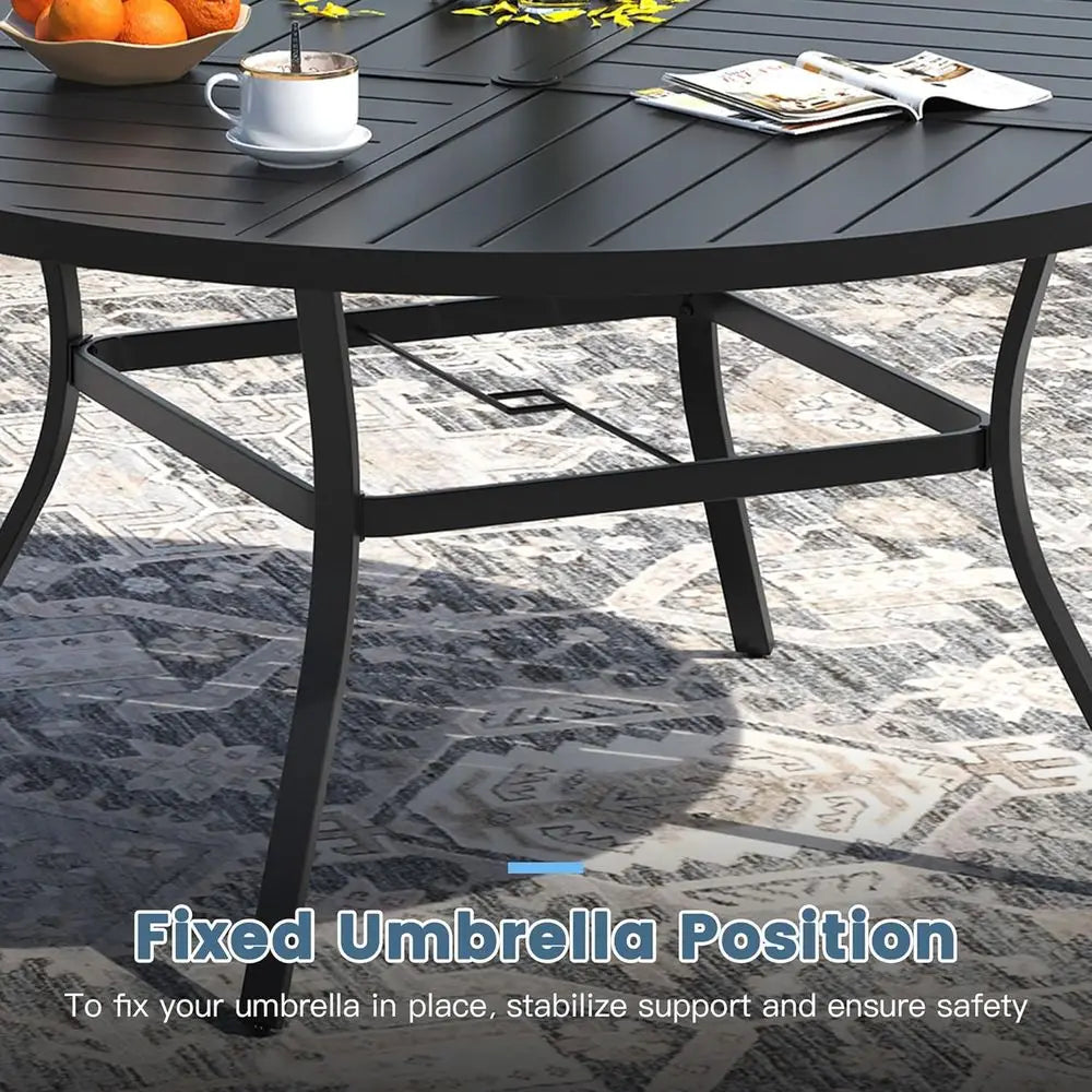 7-Piece Outdoor Patio Dining Set with 50" Round Metal Table & 6 Stackable Sling Chairs – Black & Brown