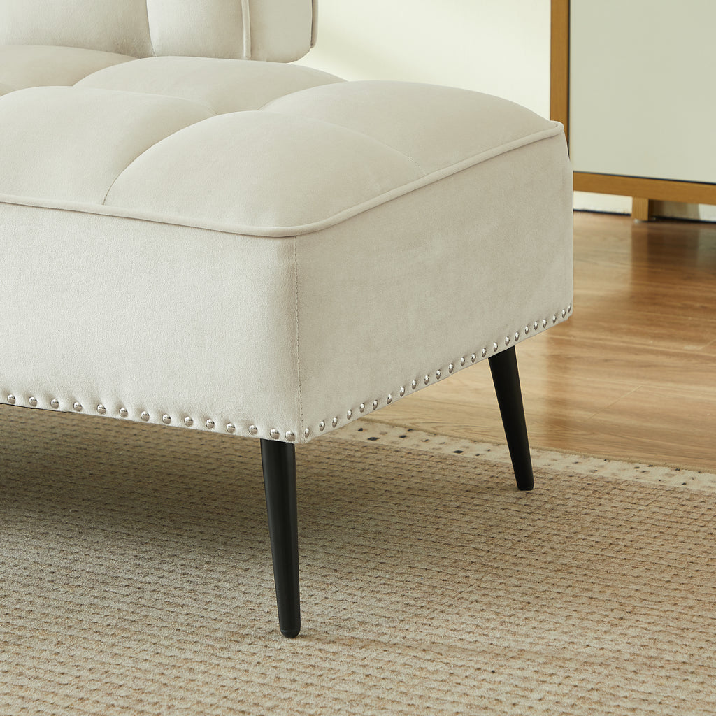 54-Inch Modern Two-Seater Velvet Sofa with Backrest & 360 Rotating Side Table - Includes Bench and Ottoman, Plush Cushions, Space-Saving Design for Living Room, Bedroom, Apartment Beige