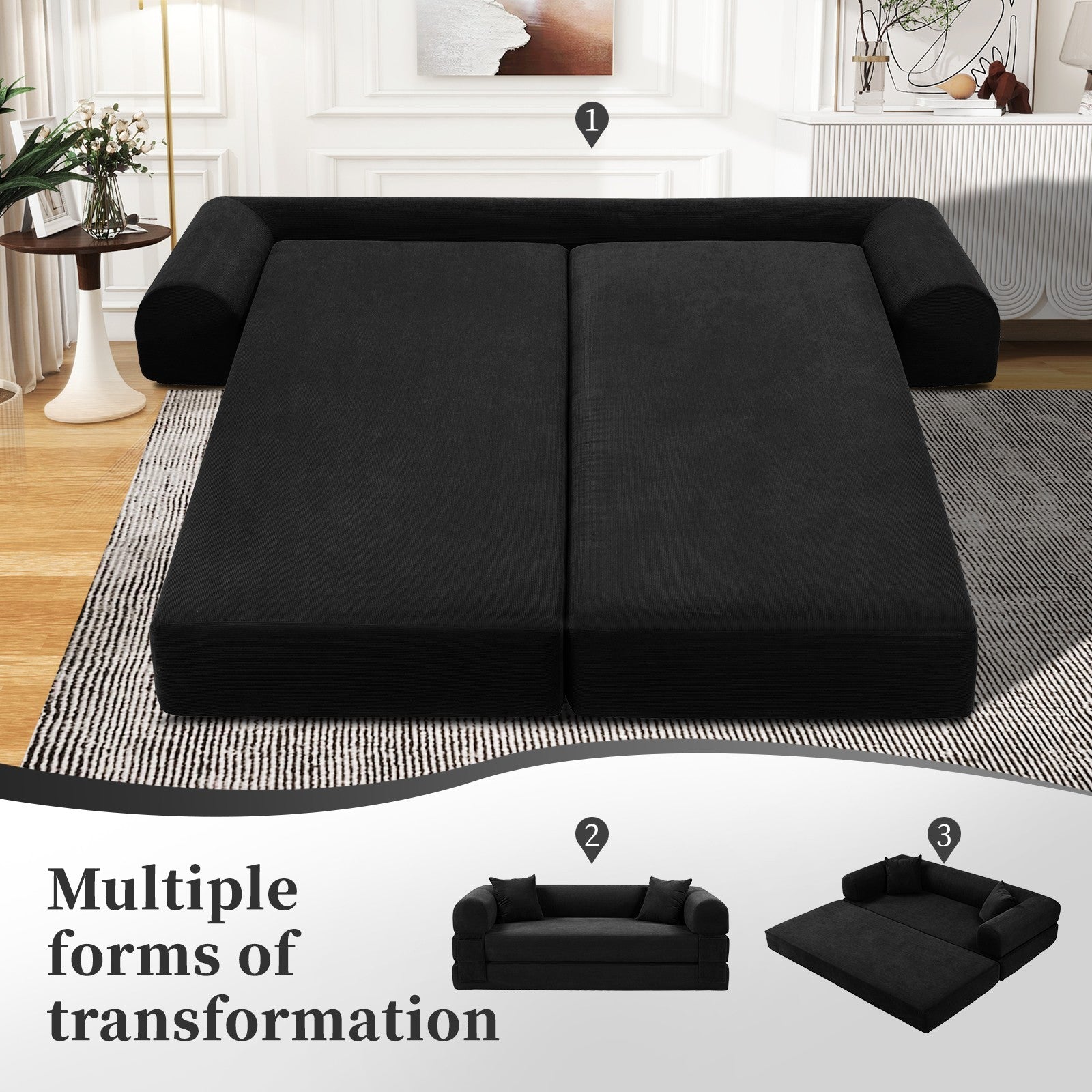 80" Queen Convertible Sofa Bed, No Assembly Modern Boneless Couch Sofa in Box