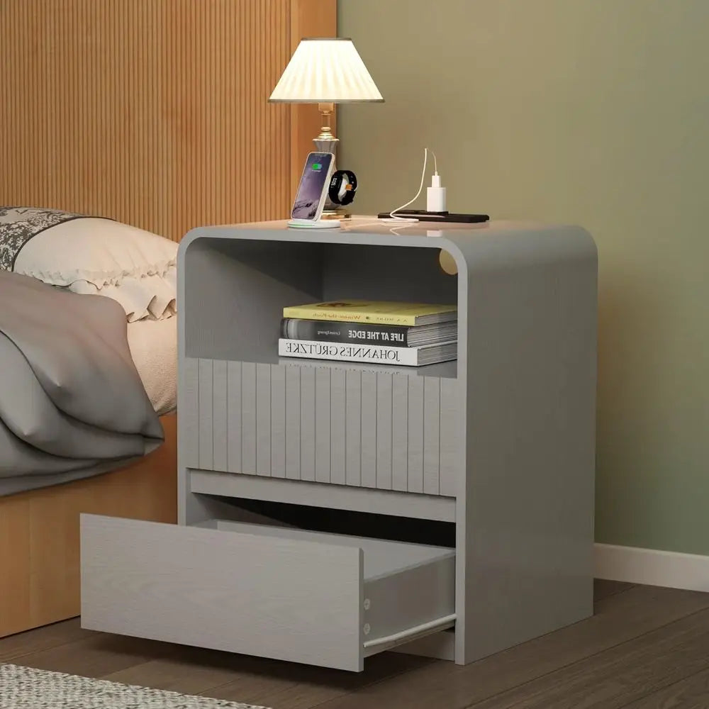 3-Piece White Bedroom Furniture Set with 6-Drawer Dresser & 2 Nightstands – Modern Curved Design