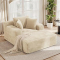 Oversized Indoor Chaise Lounge Chair with 2 Pillows – Khaki Corduroy Deep Seat Sofa Bed
