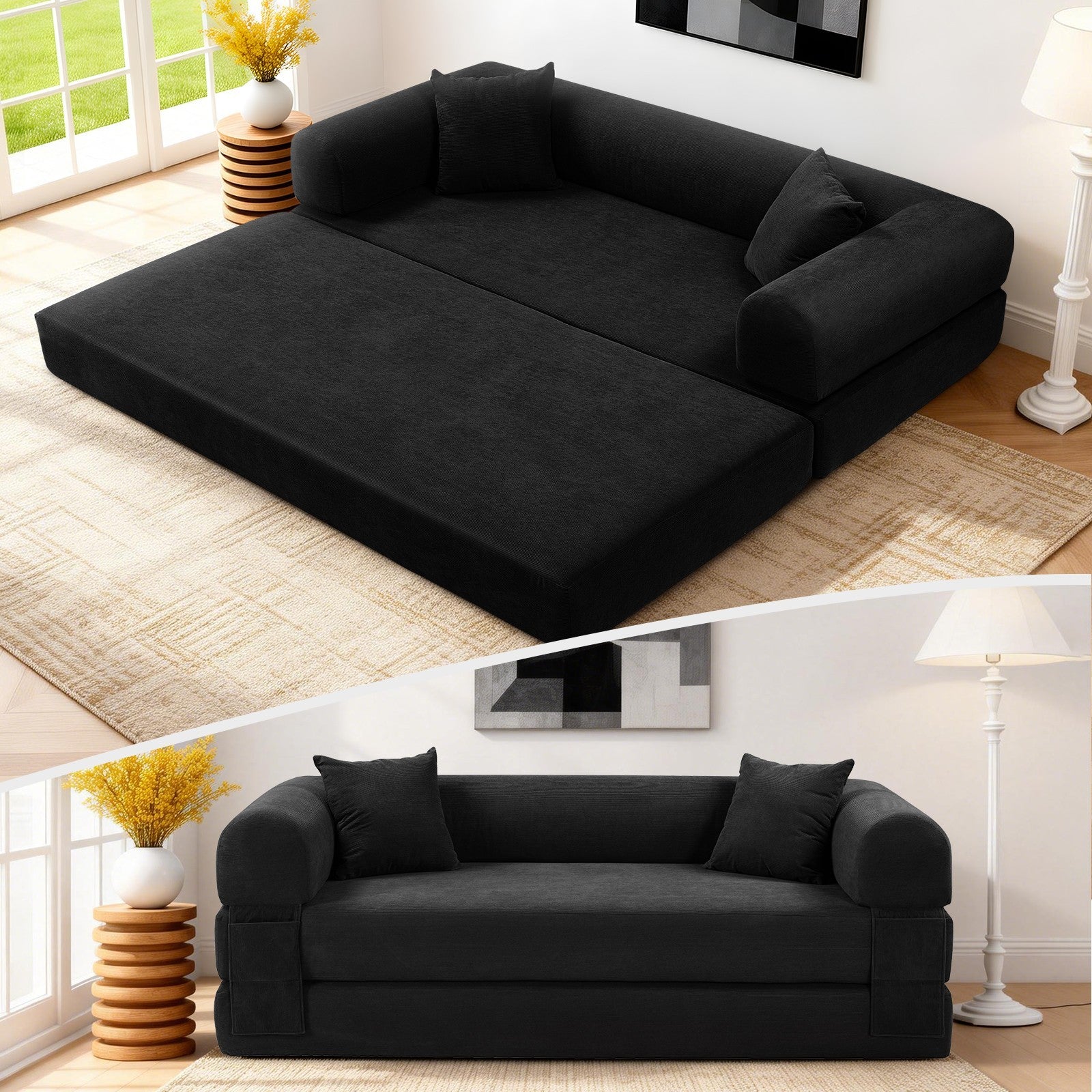 80" Queen Convertible Sofa Bed, No Assembly Modern Boneless Couch Sofa in Box