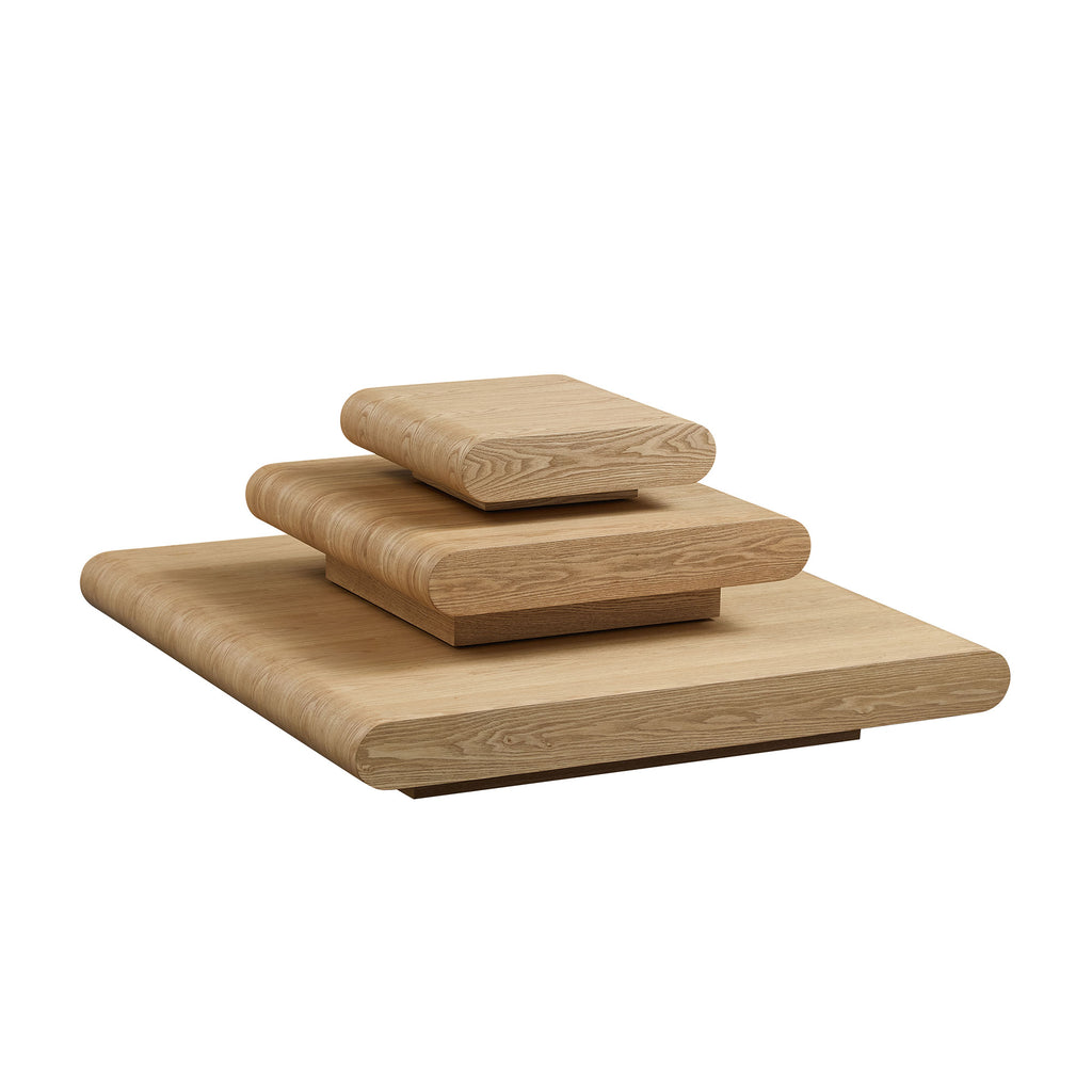 3-Piece Modular Stacking Coffee Table Natural Wood Look, Mordern MDF Table Front of the Sofa, 39.37 Inch Square Center Coffee Table for Living Room,No Assembly,Natural Color