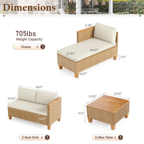 3-Piece Patio Furniture Conversation Set, Weather-Resistant Wicker Outdoor Sectional Sofa Set with Table & Cushions, Small Balcony & Porch Friendly