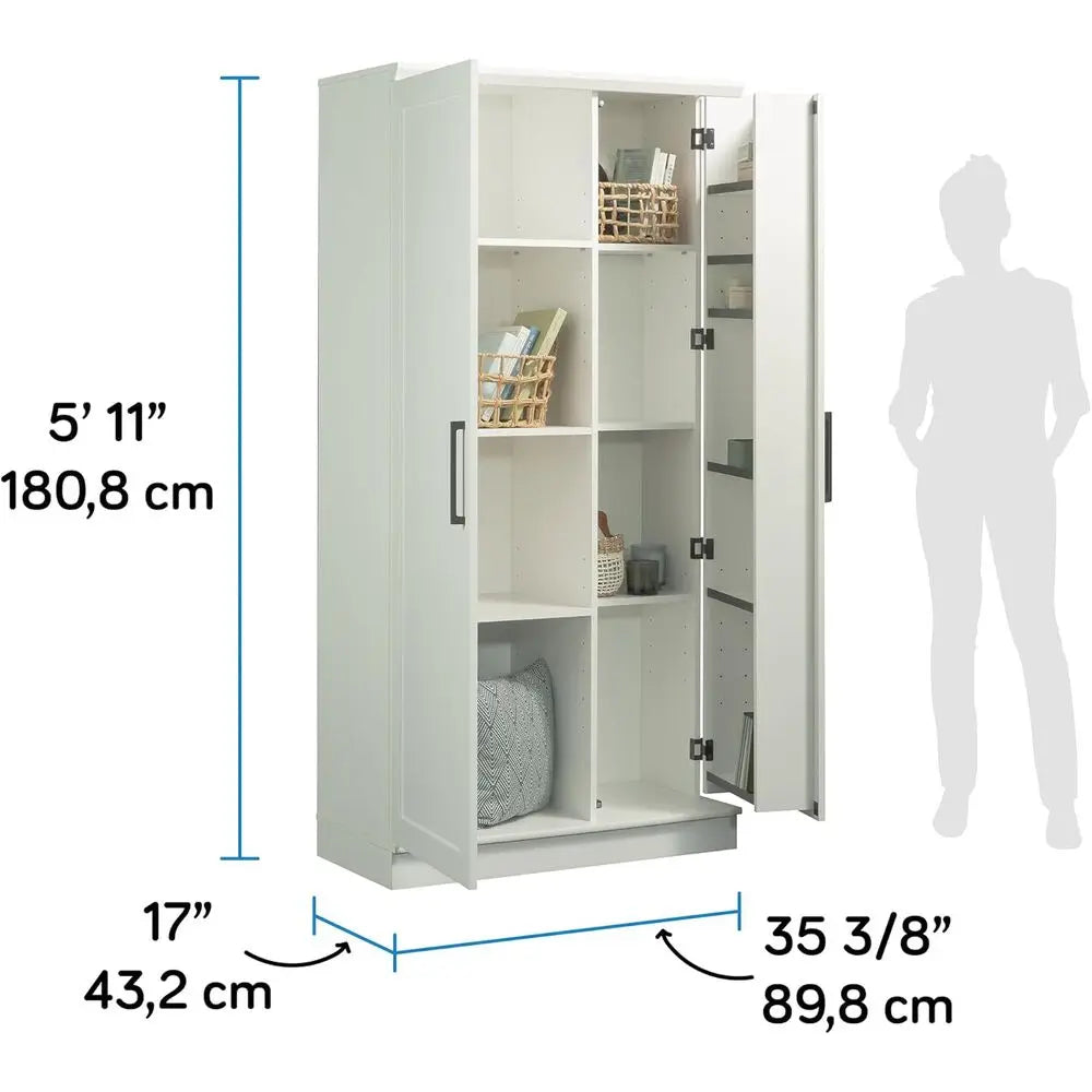 Kitchen Storage Cabinet with Swing Doors & Adjustable Shelves – Soft White Pantry Storage Cabinet