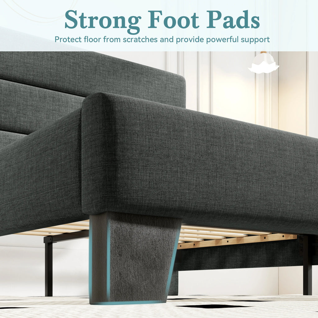 Bed Frame with Headboard, Fabric Platform Bed, Strong Wood Slats Support Panel Bed Mattress Foundation Allewie