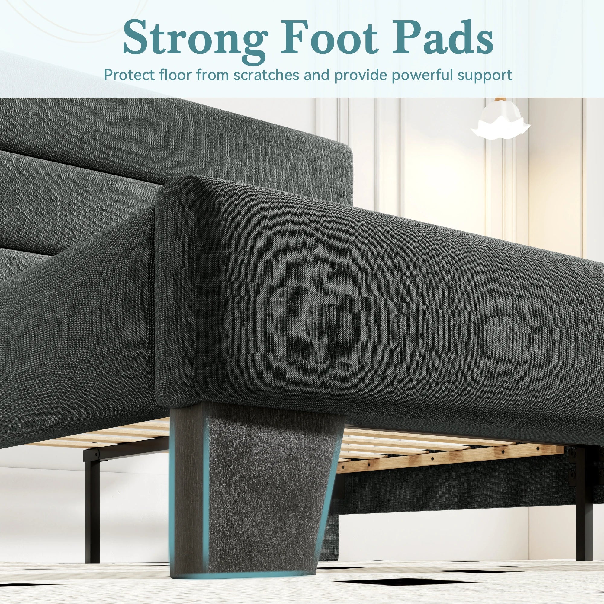Bed Frame with Headboard, Fabric Platform Bed, Strong Wood Slats Support Panel Bed Mattress Foundation Allewie