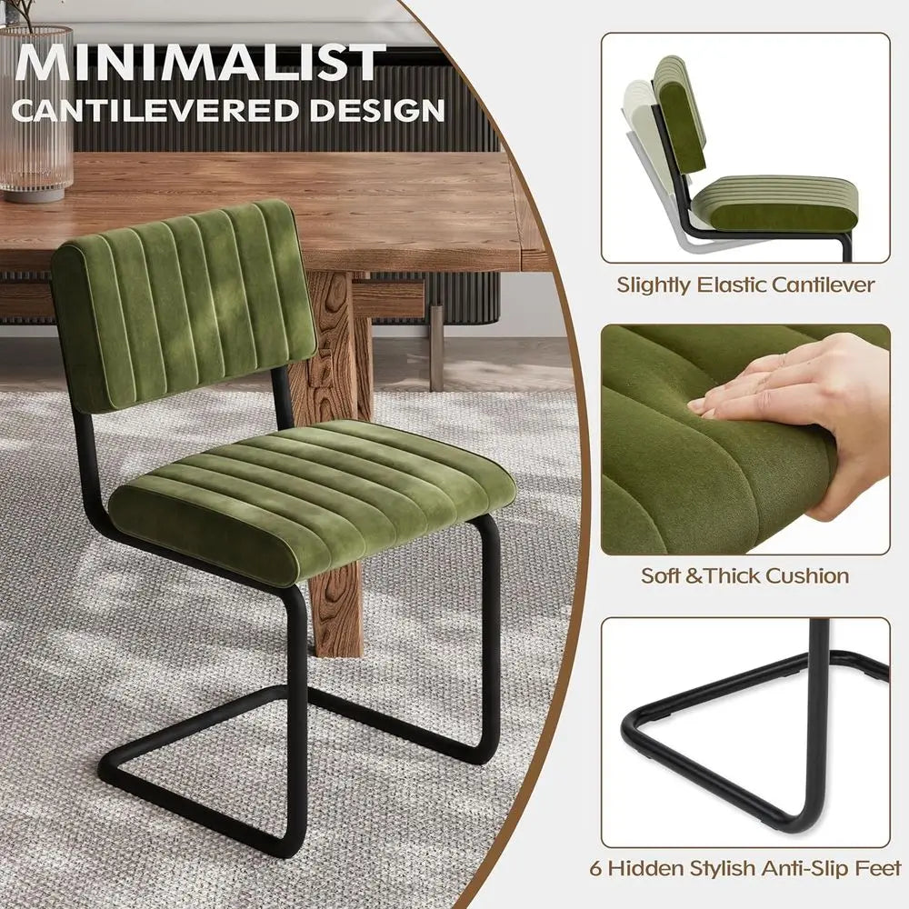 Green Velvet Dining Chairs Set of 4 with Cantilever Back – Modern Side Chairs