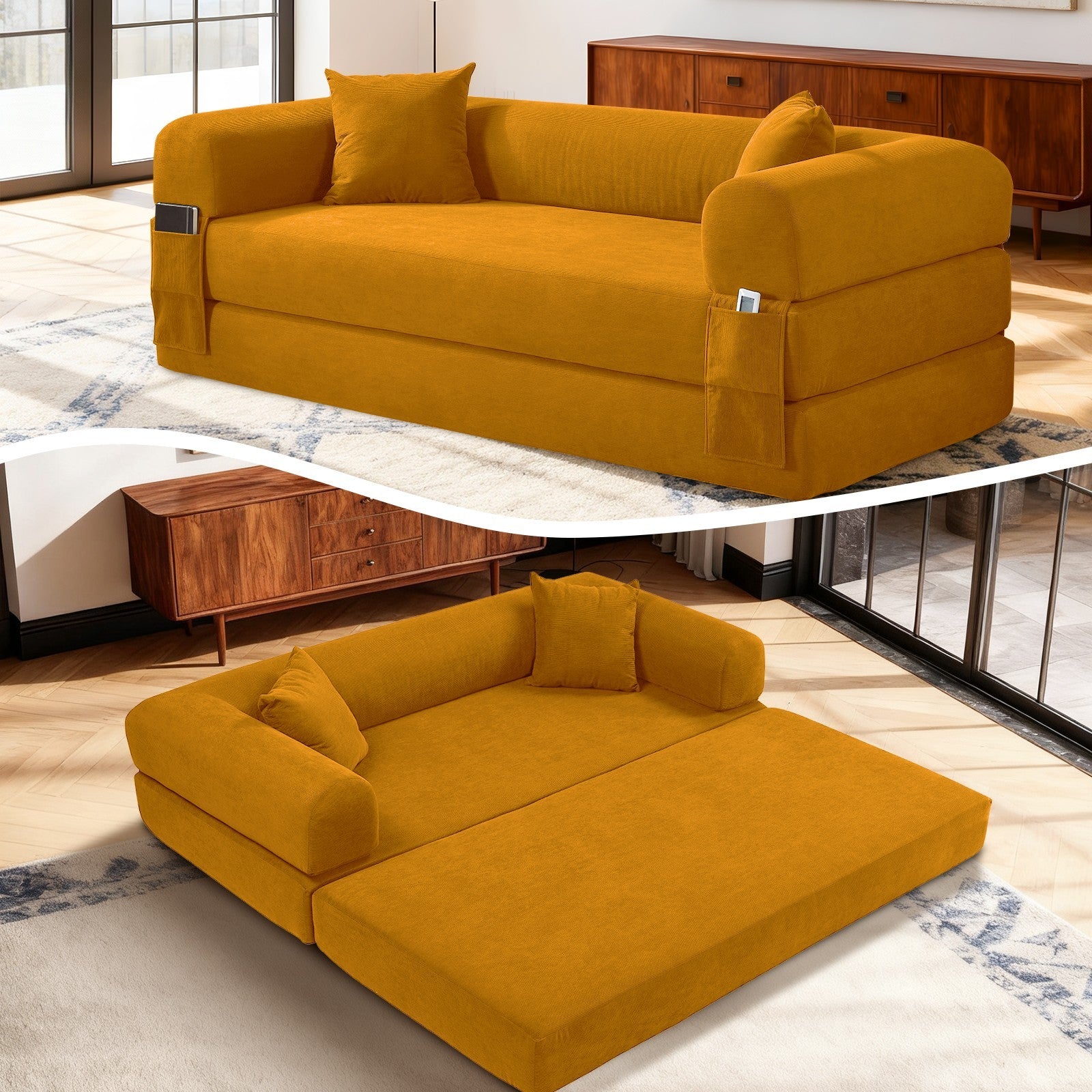 80" Queen Convertible Sofa Bed, No Assembly Modern Boneless Couch Sofa in Box