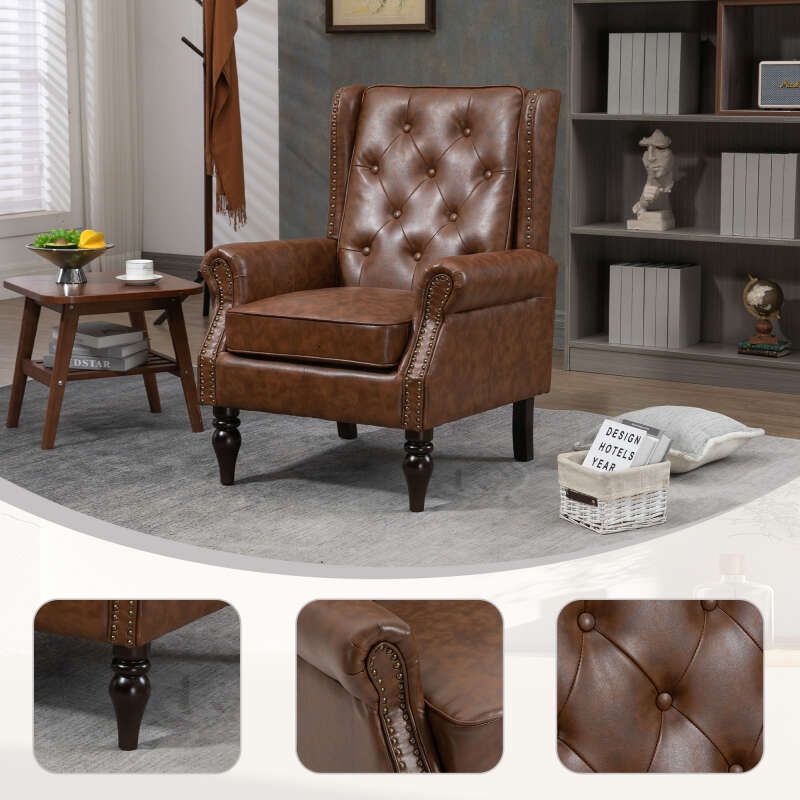 Modern PU Leather Accent Chair – Upholstered Lounge Armchair with Wood Legs