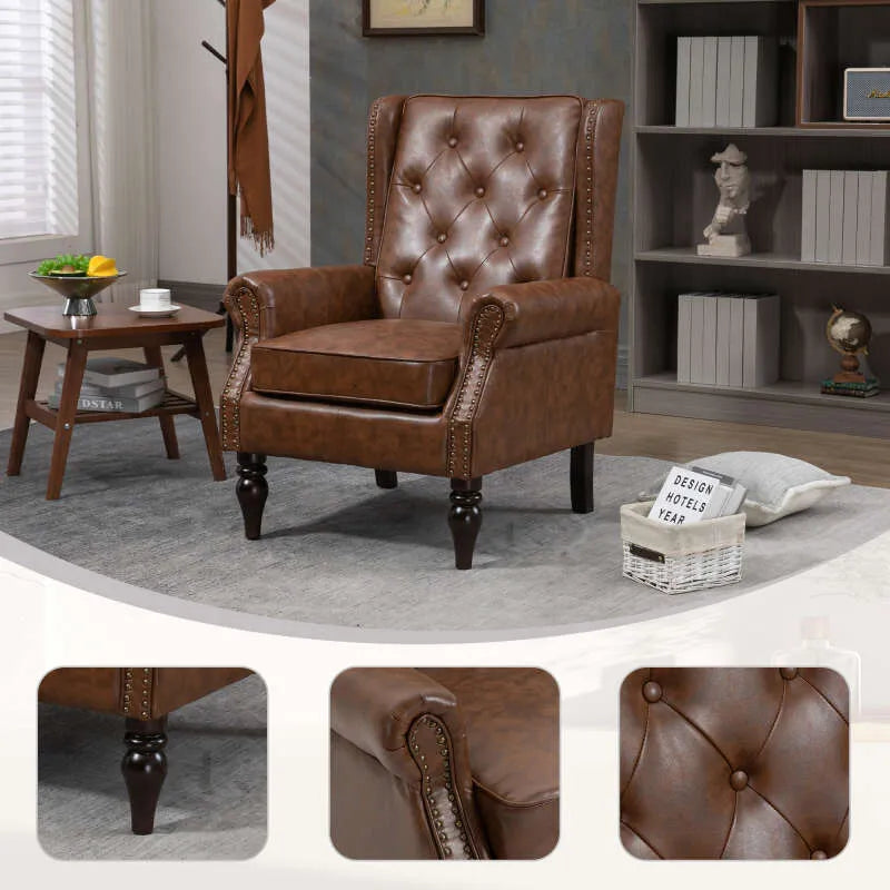 Modern PU Leather Accent Chair – Upholstered Lounge Armchair with Wood Legs