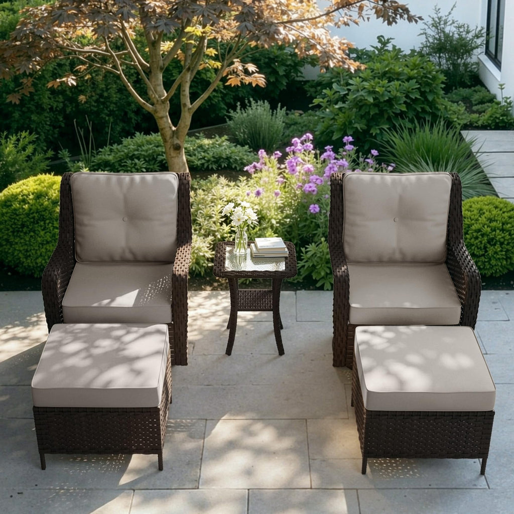 3-Piece Rattan Rockers , Wicker Swivel Rocking Chair Set with Glass Top Coffee Table, 360° Rotation (Navy Blue)