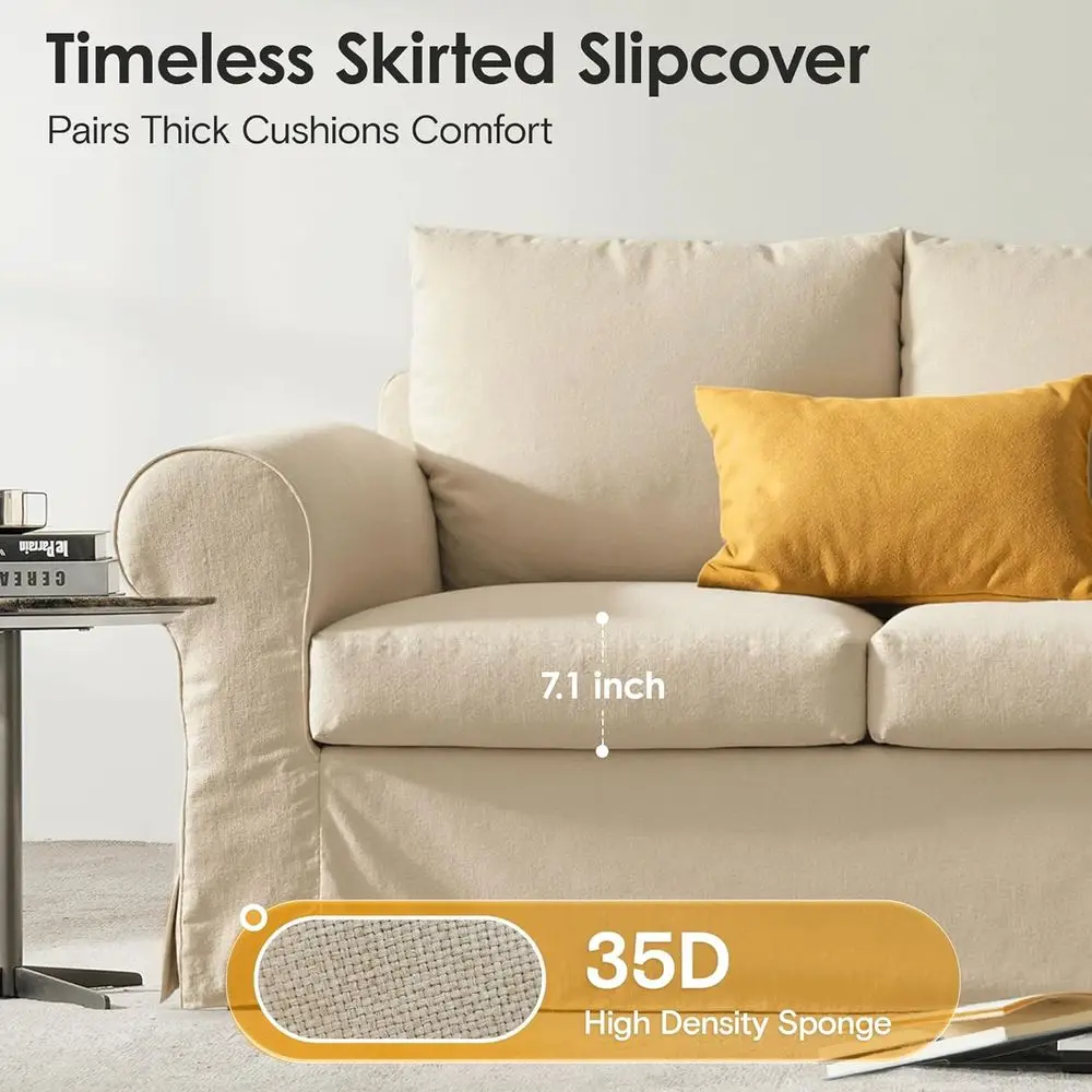 Beige 3-Seater Deep Seat Sofa with High Back Support & Removable Washable Covers