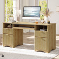 59" Home Office Computer Desk with Keyboard Tray and Storage Drawers, Modern Executive Desk for Writing Reading, Oak