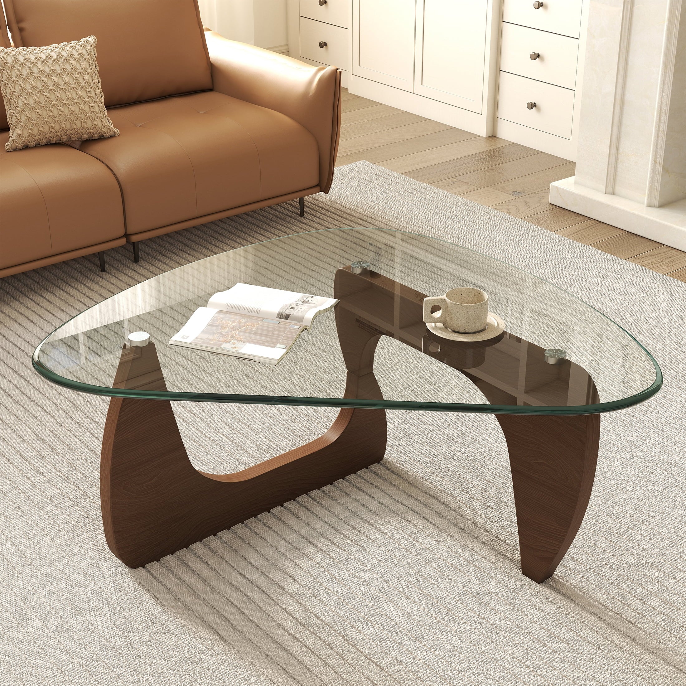 Daluvenix Modern Glass Coffee Table for Living Room, Mid Century Coffee Table, Triangle Small Coffee Tables, Suitable for Bedroom Living Room Reception Office Tables