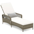 PE Wicker Chaise Lounge Chair 6-Position Adjustable Patio Recliner W/ Soft Cushions