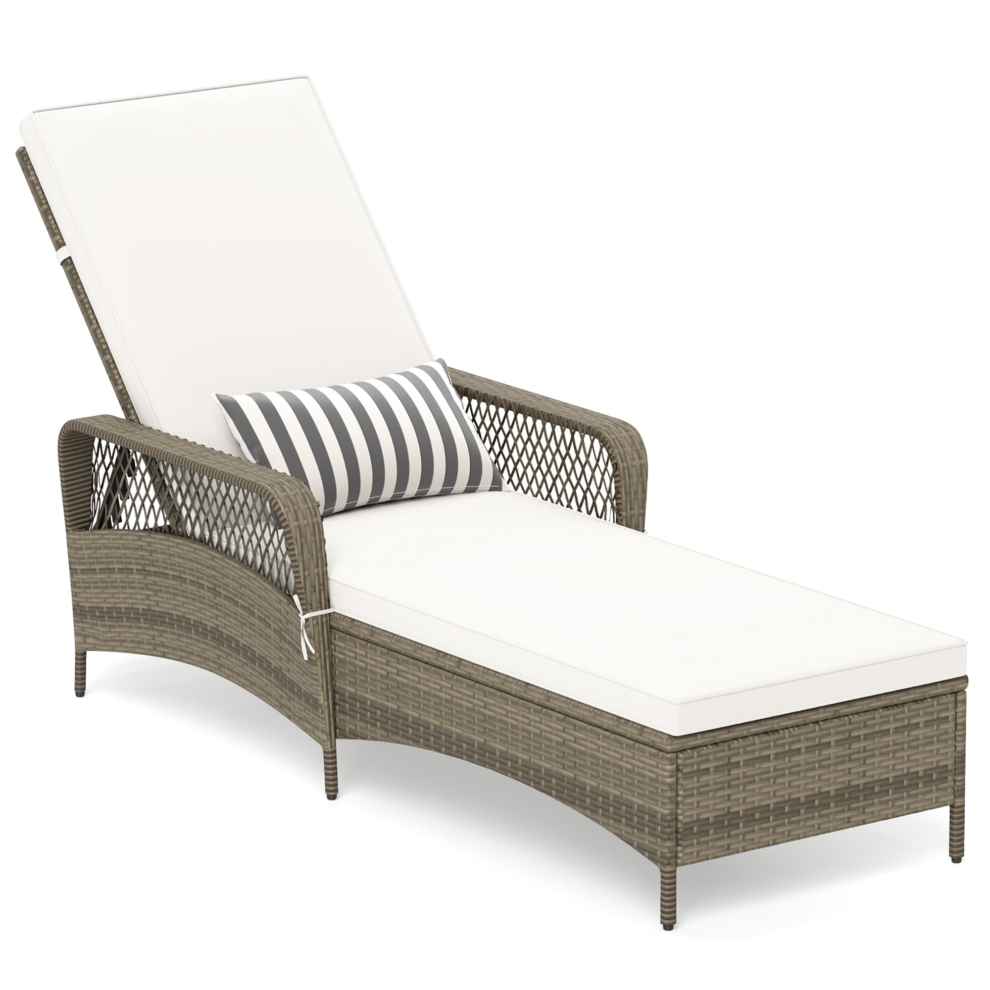 PE Wicker Chaise Lounge Chair 6-Position Adjustable Patio Recliner W/ Soft Cushions