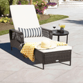Rattan Patio Lounge Chair Chaise W/ Adjustable Backrest Cushion & Pillow