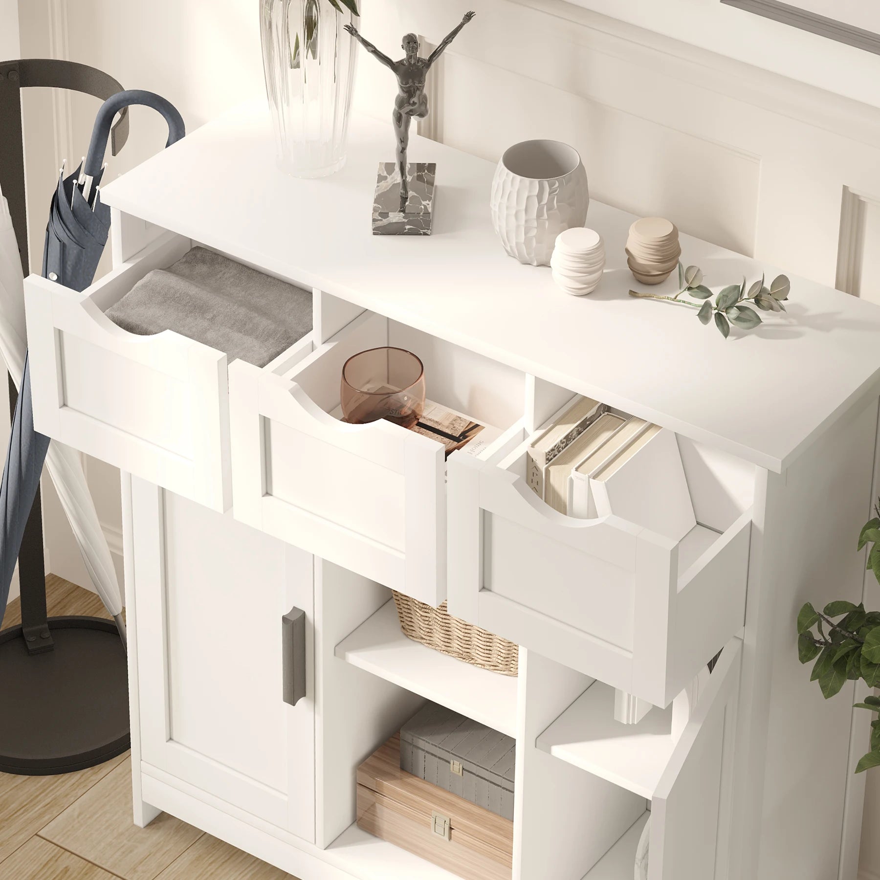 Modern Storage Cabinet with Drawers & Adjustable Shelves – Multi-Purpose Sideboard Organizer