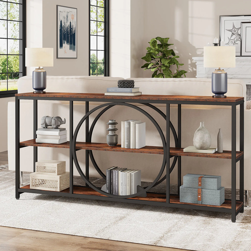 70.9-Inch Extra Long Console Table with 3-Tier Storage Shelves – Farmhouse Entryway & Sofa Table