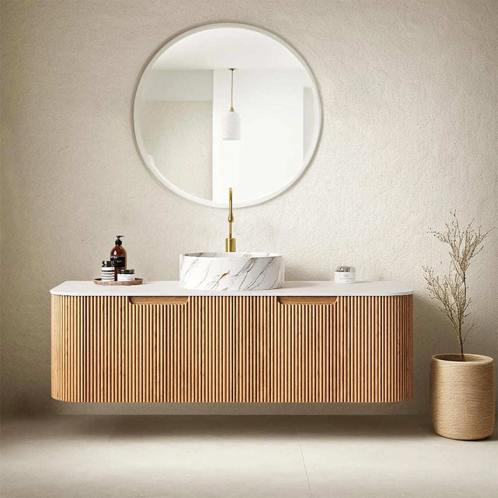 48-Inch Floating Bathroom Vanity – Modern Solid Wood Wall-Mount Vanity with Marble Top
